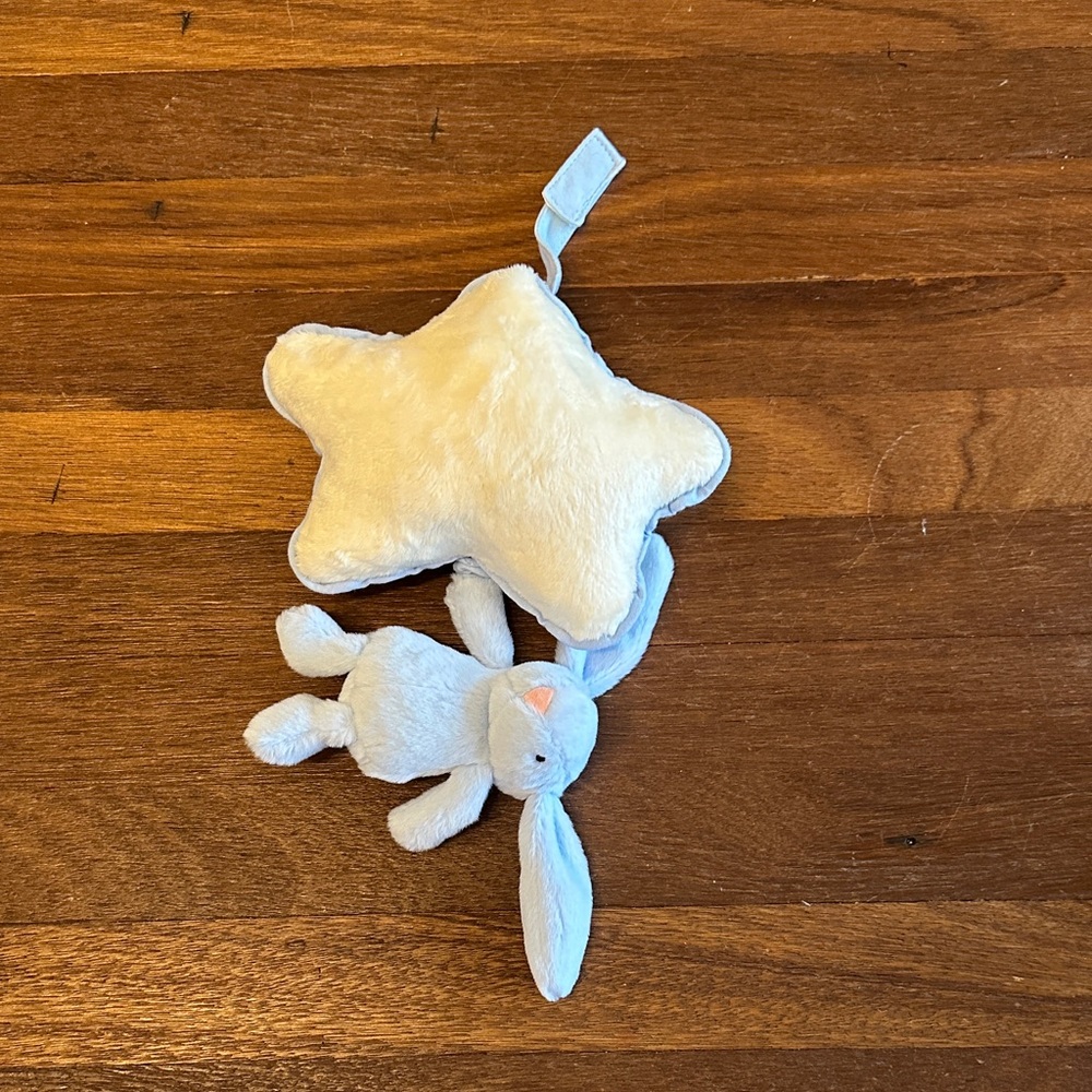 Blue Baby Bunny Star Plush Musical Rattle Toy Newborn Gift Cute Hanging Pull Toy